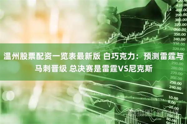 温州股票配资一览表最新版 白巧克力：预测雷霆与马刺晋级 总决赛是雷霆VS尼克斯